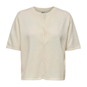FOSSE3570 Cream Round Neck Short Sleeve Cardigan