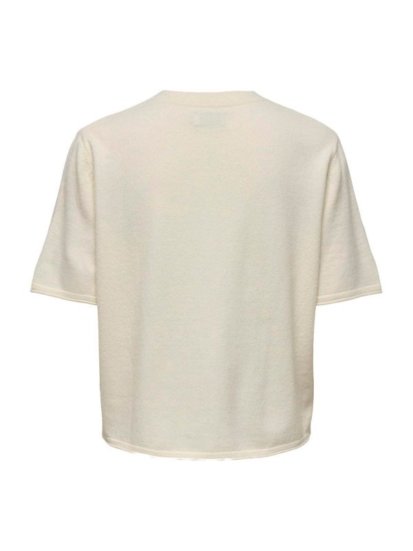 FOSSE3570 Cream Round Neck Short Sleeve Cardigan - Image 2